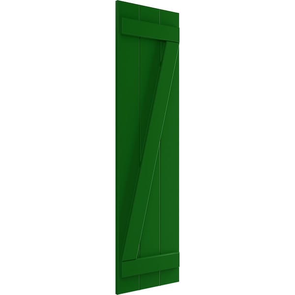True Fit PVC Three Board Joined Board-n-Batten Shutters W/Z-Bar, Viridian Green , 16 1/8W X 41H